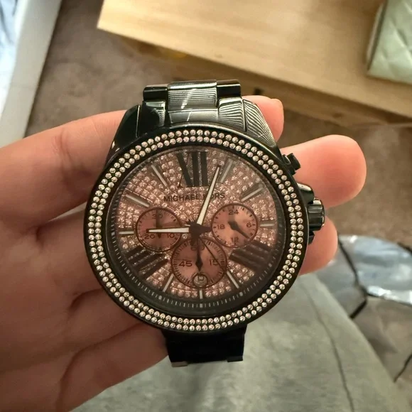Black and Rose Gold Michael Kors Watch with Crystal Accents - Picture 2 of 4